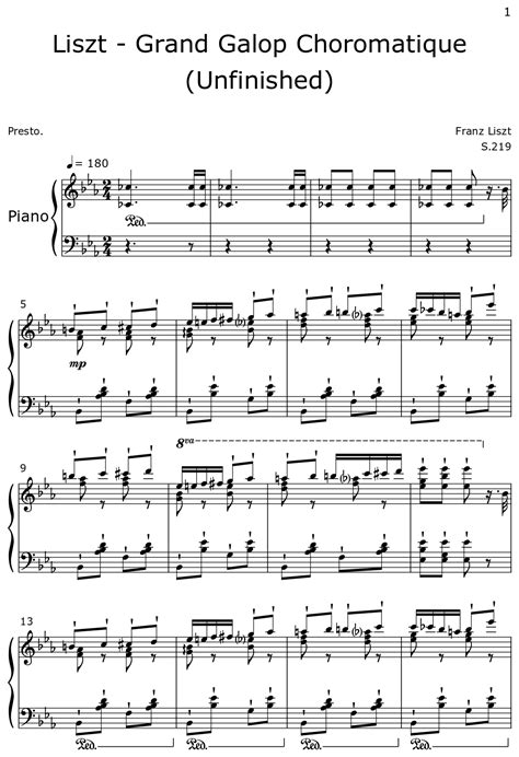 Liszt Grand Galop Choromatique Unfinished Sheet Music For Piano