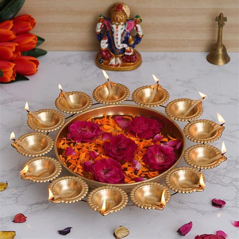 Diya Shape Flower Decorative Urli Bowl For Home RichGiftz