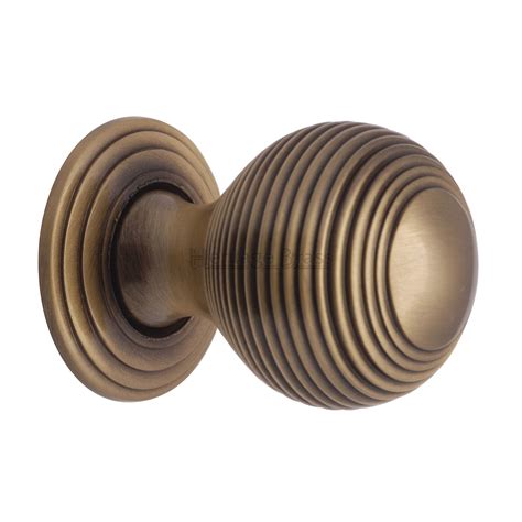 Heritage Brass Cabinet Knob Reeded Design 32mm Antique Brass Finish Prestige Hardware