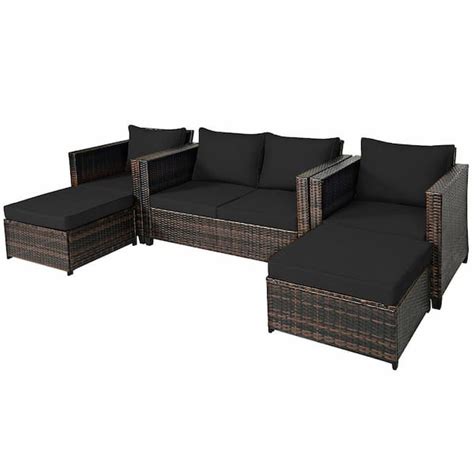 Gymax Piece Wicker Outdoor Patio Rattan Conversation Sofa Furniture