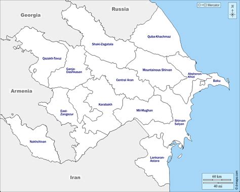 Azerbaijan free map, free blank map, free outline map, free base map ...