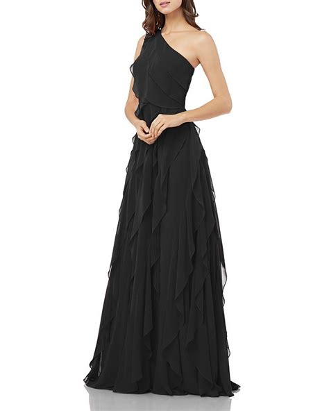 Carmen Marc Valvo Infusion One Shoulder Cascading Flounce Dress Women