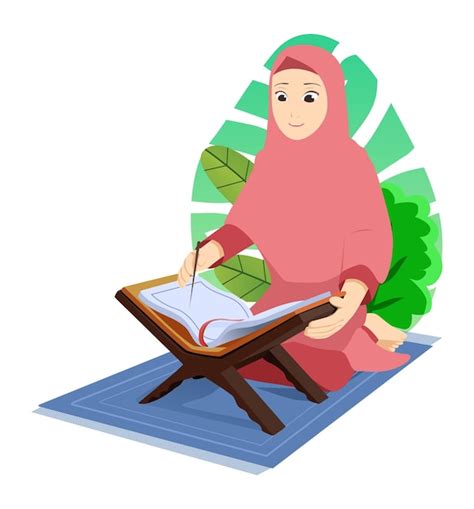 Premium Vector A Woman Reading A Holy Book On A Holy Quran