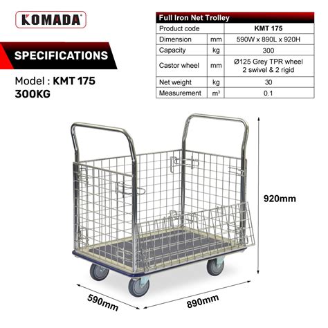 KOMADA 300KG Full Iron Net Trolley Iron Netting Trolley Flatbed