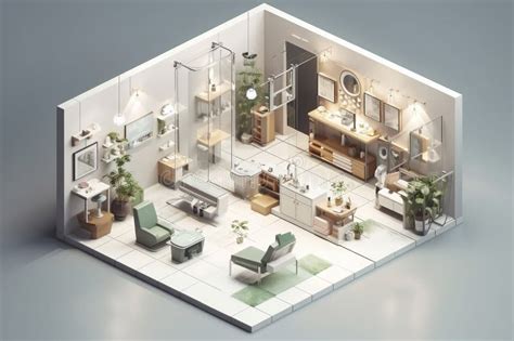 Beauty Salon Conceptual Illustration Isometric View Generative Ai