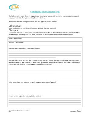 Fillable Online Complaint Grievance Appeal Form Fax Email Print