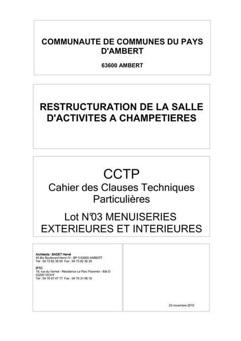 Cctp Lot Menuiseries Exterieures Et Interieures Bois Pdf