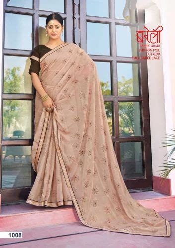 Multicolor Bareli Chiffon Print Full Saree Lace Roll Length Meter