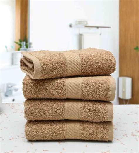 Buy Beige Solid Gsm Cotton Hand Towels Set Of By Rangoli Online