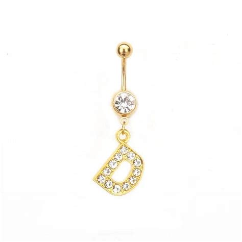 Aoxiang Pc Steel Belly Button Rings Crystal Piercing Navel Letter A Z