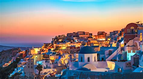 Oia Wallpaper 4K, Santorini, Greece, Sunset