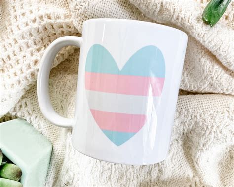 Lgbtq Trans Bi Pride Heart Mugs Rainbow Or Trans Flag Or Bisexual Flag