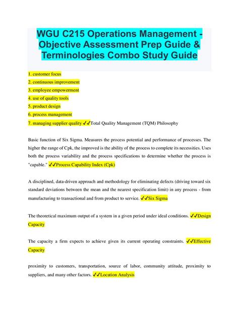 Wgu C Operations Management Objective Assessment Prep Guide