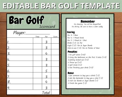 Editable Bar Golf Pub Golf Score Card Template Editable Pub Golf Score Card Template Etsy