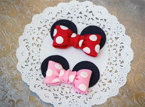 Minnie Mouse Edible Fondant Bows With Ears Cupcake Toppers Etsy