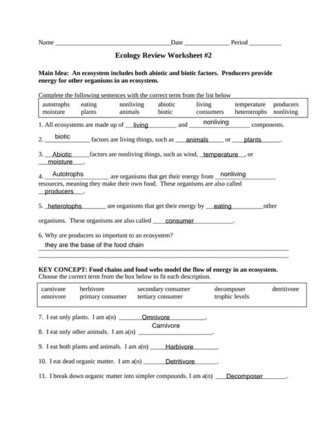 Solution Ecology Review Worksheet 2 Studypool Worksheets Library