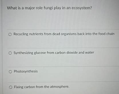Solved What is a major role fungi play in an ecosysten?O | Chegg.com 