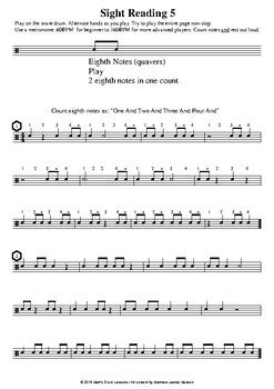 Sight Reading 5 MUSIC RHYTHM SHEETS Eighth Notes In Twos With Beams