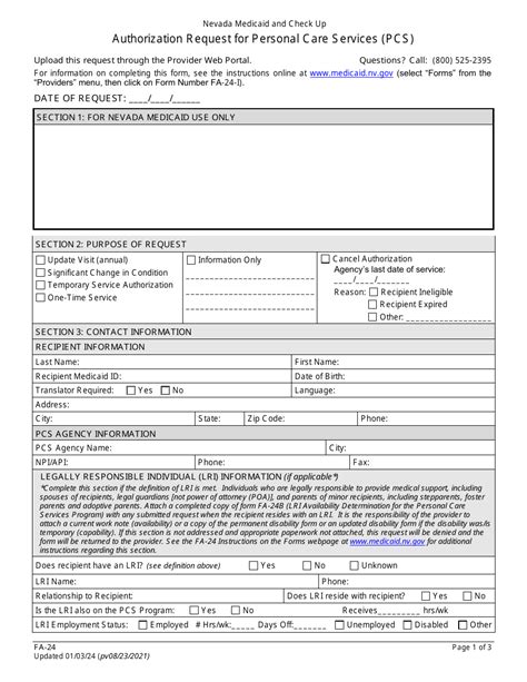 Form Fa 24 Download Fillable Pdf Or Fill Online Authorization Request For Personal Care Services