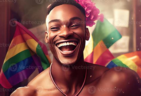 Happy African Gay Man Celebrating Pride Festival Lgbtq Community