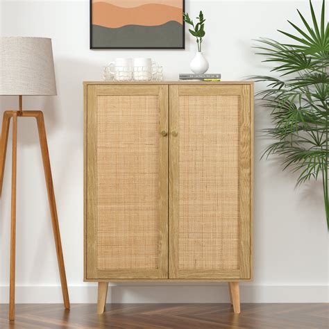 Bayou Breeze Zaida Rattan Cabinet Entry Cabinet Wood Door Accent