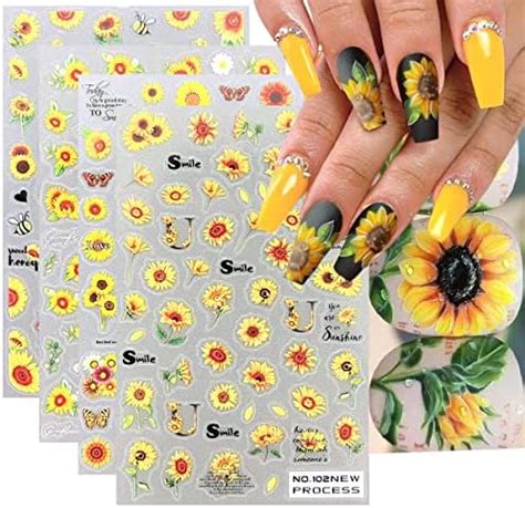 Amazon Pcs Sunflower Nail Stickers D Exquisite Yellow Daisy