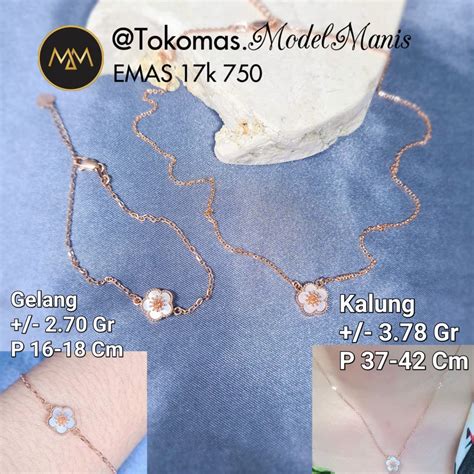 Jual Kalung Set Gelang White Flower Emas Rosegold Kadar K