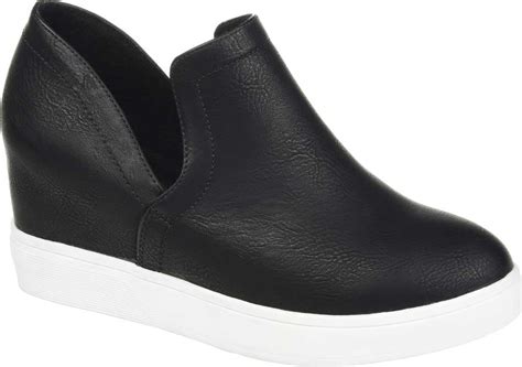 Journee Collection Womens Cardi Faux Leather Slip On Casual And Fashion Sneakers