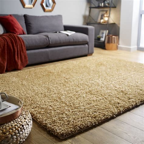 Veloce Shaggy Rugs in Gold buy online from the rug seller uk