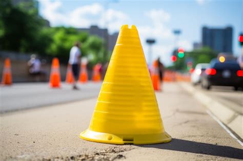 Daytime Hazard Zone Road Section Secured With Safety Cones To Enhance