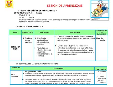 Sesion Escribir Un Cuento SesiÓn De Aprendizaje I Titulo