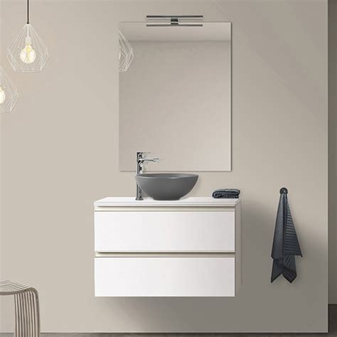 Mobile Bagno Sospeso Cm Bianco Opaco Con Lavabo Da Appoggio