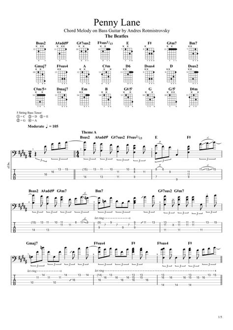 Penny Lane Bass Cover Fingerstyle Tab And Chords The Beatles