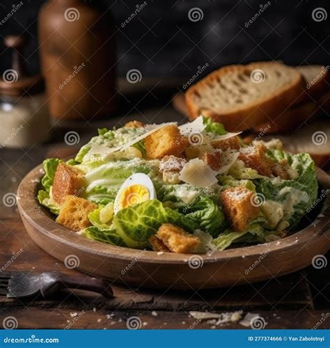 Caesar Salad On Stone In Rustic Pub Generative Ai Stock Illustration