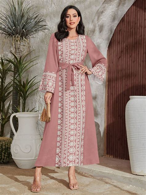 Shein Najma Geo Print Belted Dress Shein Usa