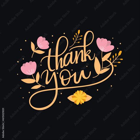 Thank You Black Background With Orange Shade Lettering With Flowers