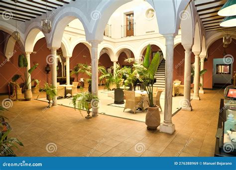 Beautiful Interior Courtyard With Columns And Plants Of The Reception