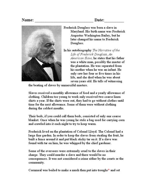 Frederick Douglass Worksheet Frederick Douglass Abolitionism