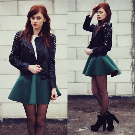 Katarzyna K Green Skirt And Rivet Jacket Green Skirt Skirts Clothes