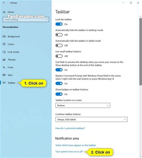 Turn On Or Off System Icons On Taskbar In Windows 10 Tutorials