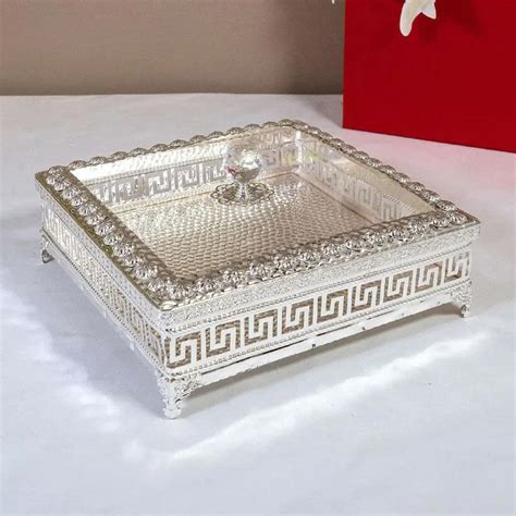 Multipurpose German Silver Storage Box With Lid Square Additions Home