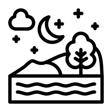 Landscape Line Icon Flat Outline Illustration Of Tropical Landscape