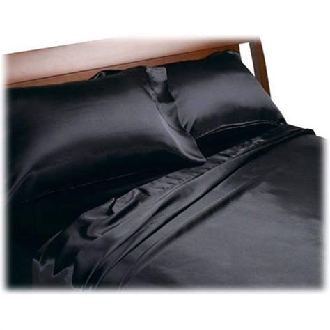 Full Size Soft Polyester Satin Sheet Set In Solid Black Bed Linens