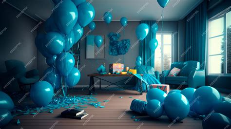 Premium Photo Blue Birthday Decor With Balloons An Presents Ideal For