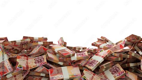 D Rendering Of A Lot Of Stacks Of Ghanaian Cedi Notes Spread At The On