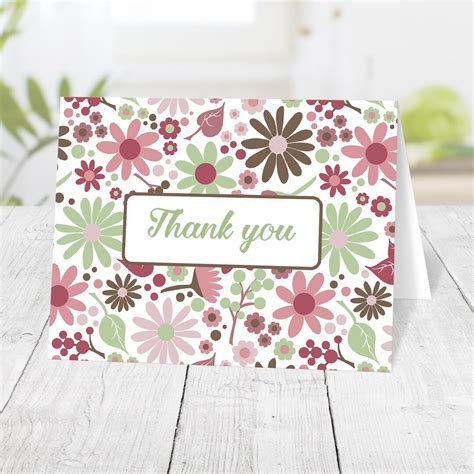 Summer Thank You Cards Green Berry Pink Brown Flowers Floral Folded