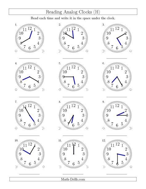 The Reading Time On 12 Hour Analog Clocks In 5 Minute Intervals H