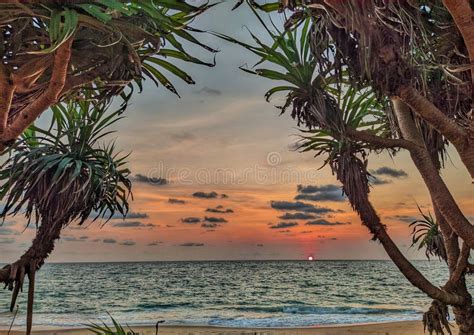 Sunset on Beach with Orange Sky Stock Image - Image of orange, cloud ...