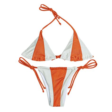 Summer Women Solid Bikini Set Halter Neck Backless Padded Color Blocking Low Waist Women Bikini