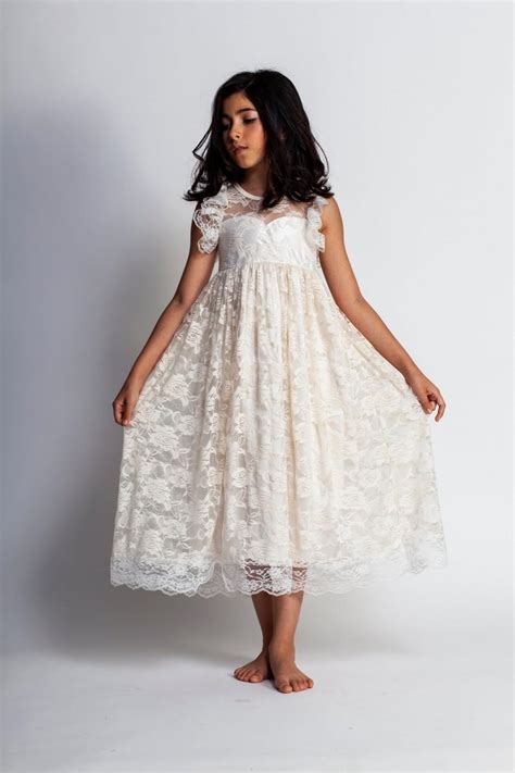 Flower Girl Dress Ivory Girls Dress Boho Maxi Dress Girls Lace Dress